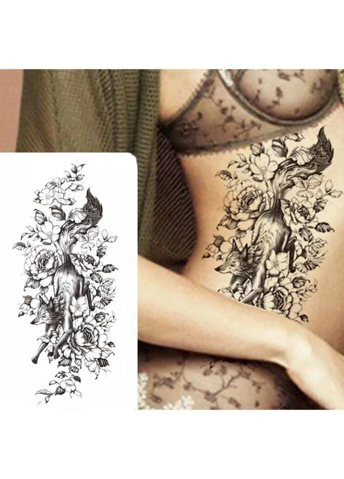 Временное тату водостойкое 3D большое Лиса XQB-351 20х8,5 см No Brand (269368814)