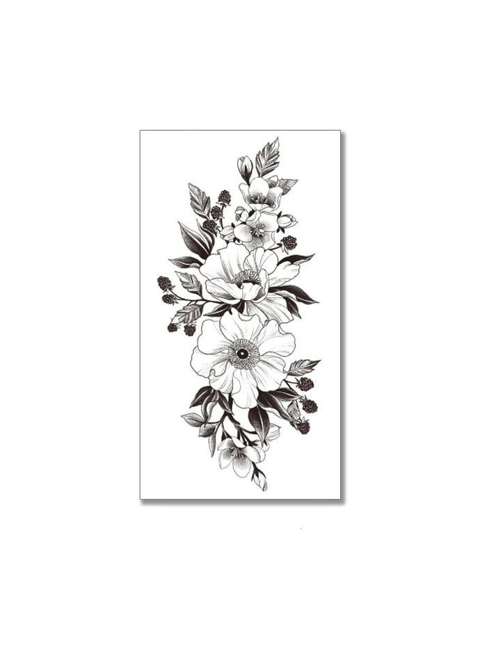 Временное тату водостойкое 3D большое Цветы и ягоды XQB-332 20х9 см No Brand (269368755)