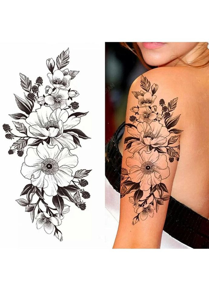 Временное тату водостойкое 3D большое Цветы и ягоды XQB-332 20х9 см No Brand (269368755)