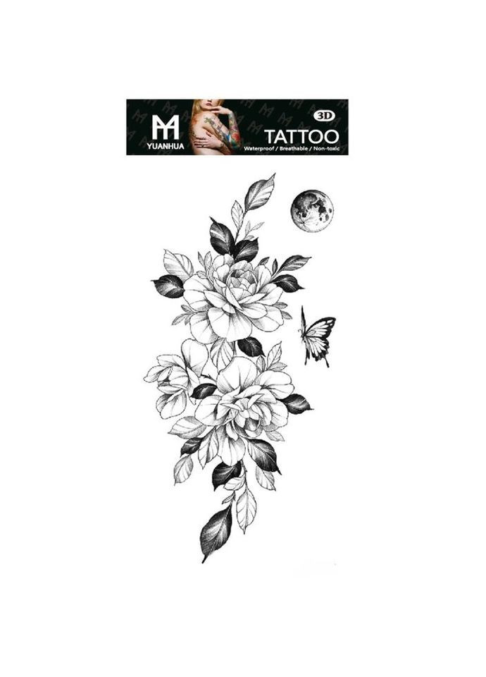 Временное тату водостойкое 3D большое Цветы под луной FF-091 17.5х8.5 см No Brand (269368901)