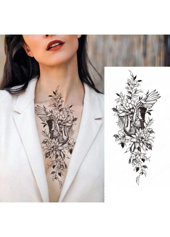 Временное тату водостойкое 3D большое Журавль в цветах XQB-356 19,5х8 см No Brand (269368729)