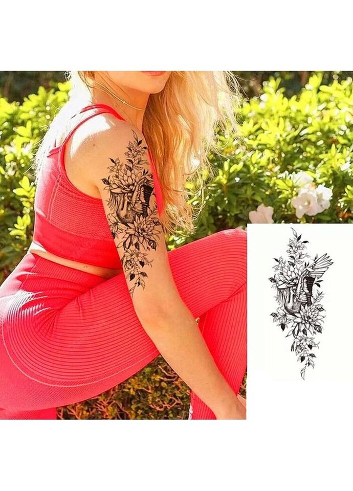 Временное тату водостойкое 3D большое Журавль в цветах XQB-356 19,5х8 см No Brand (269368729)