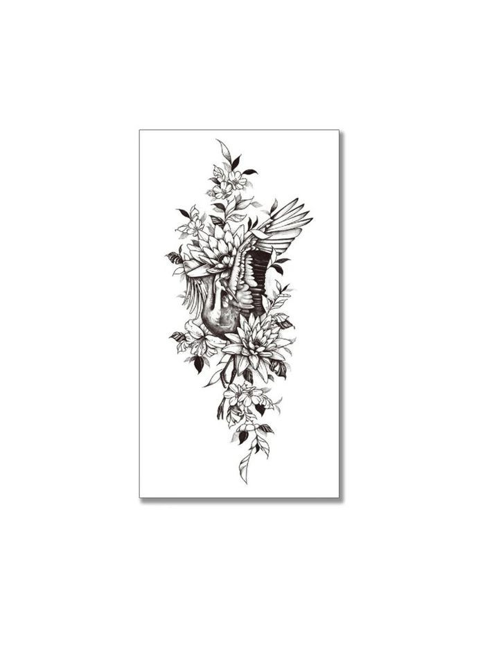 Временное тату водостойкое 3D большое Журавль в цветах XQB-356 19,5х8 см No Brand (269368729)