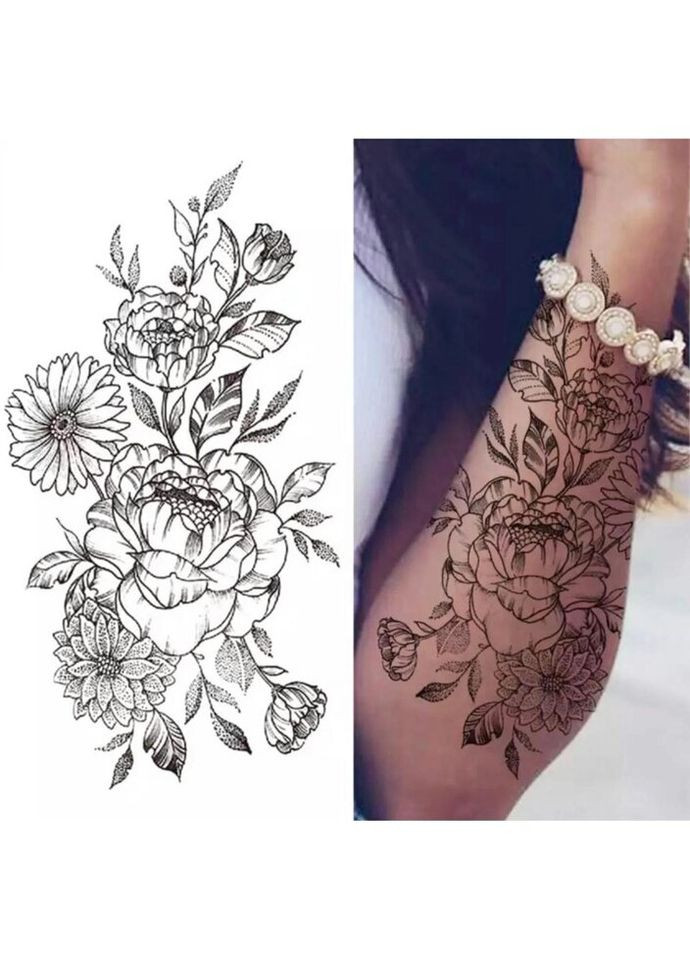 Временное тату водостойкое 3D большое Цветы с листьями XQB-350 20х10,5 см No Brand (269368847)