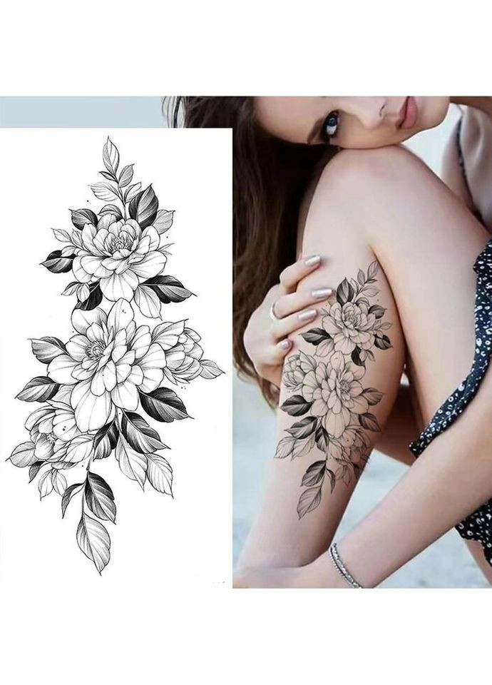 Временное тату водостойкое 3D большое Цветы BK-017 18х8.5 см No Brand (269368731)