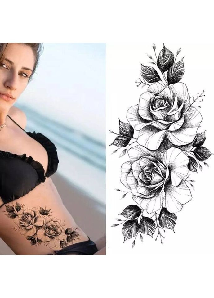 Временное тату водостойкое 3D большое Роза BK-064 18х9 см No Brand (269368784)