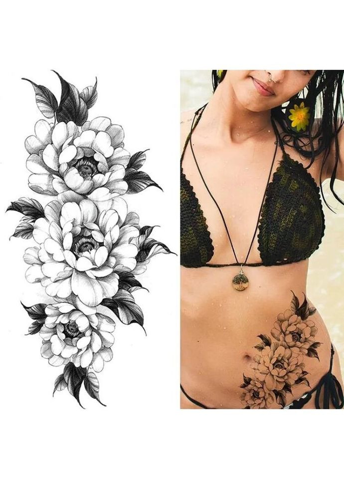 Временное тату водостойкое 3D большое Цветочки BK-060 17.5х9 см No Brand (269368776)