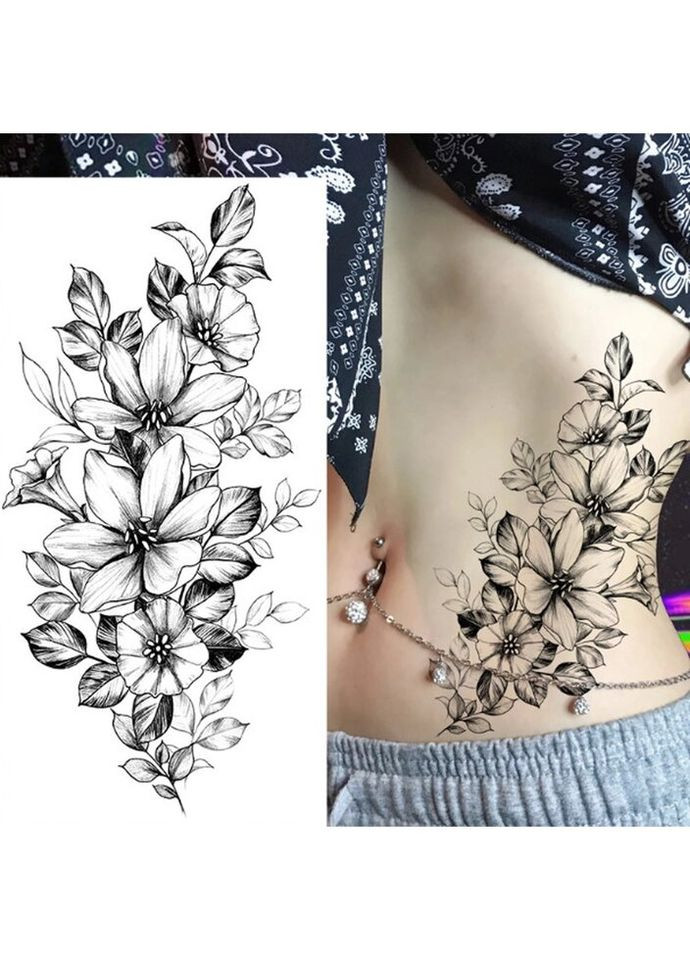 Временное тату водостойкое 3D большое Цветок Лилия BK-035 18х9 см No Brand (269368837)