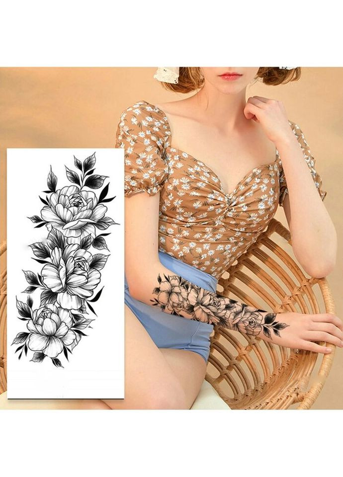 Временное тату водостойкое 3D большое Три цветка в листьях FF-089 18х9 см No Brand (269368785)