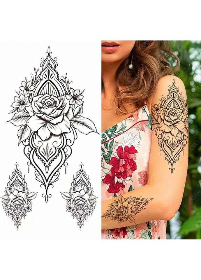 Временное тату водостойкое 3D большое Три розы XQB-331 20х9 см No Brand (269368820)