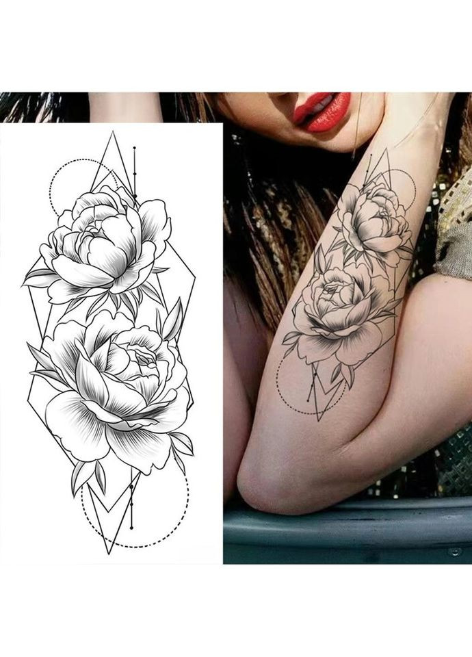 Временное тату водостойкое 3D большое Цветы с узором BK-006 18х8 см No Brand (269368806)