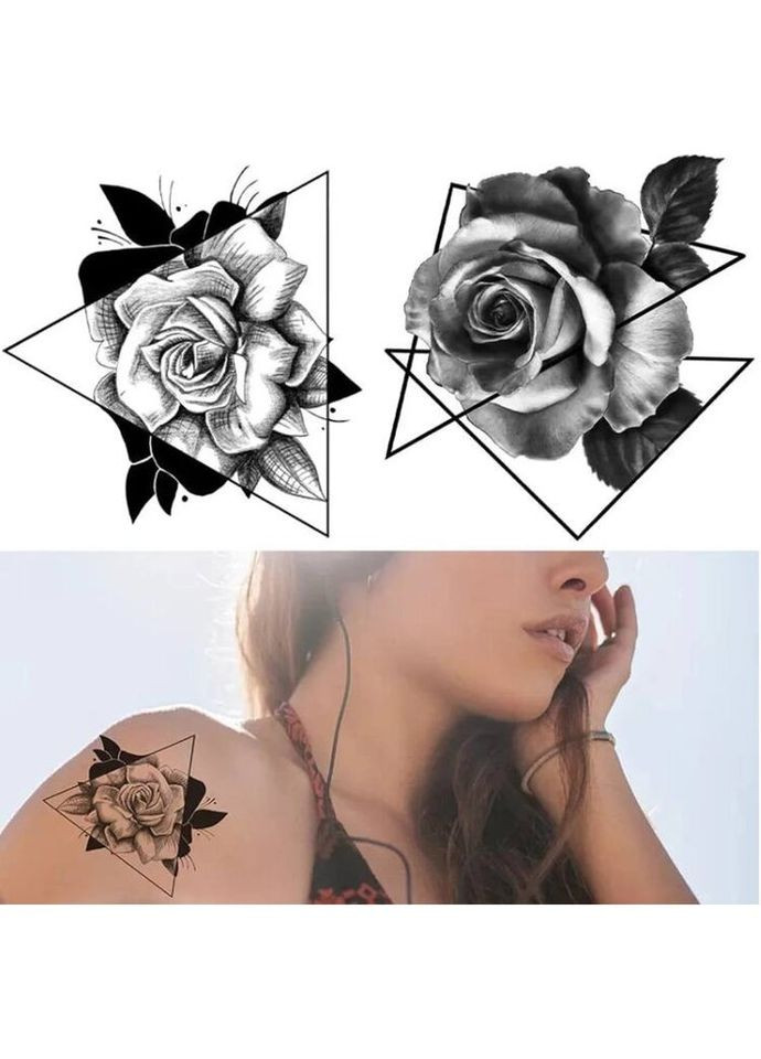 Временное тату водостойкое 3D большое Цветок в треугольнику BK-057 17.5х9 см No Brand (269368880)