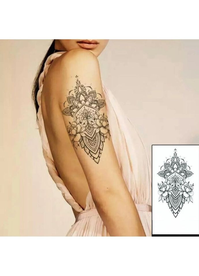 Временное тату водостойкое 3D большое Цветы с узором FF-120 17.5х8.5 см No Brand (269368875)