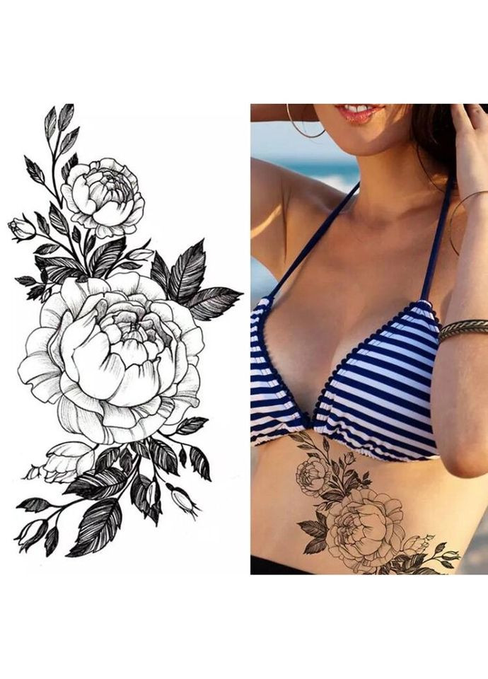 Временное тату водостойкое 3D большое Пионы BK-052 18х9 см No Brand (269368883)