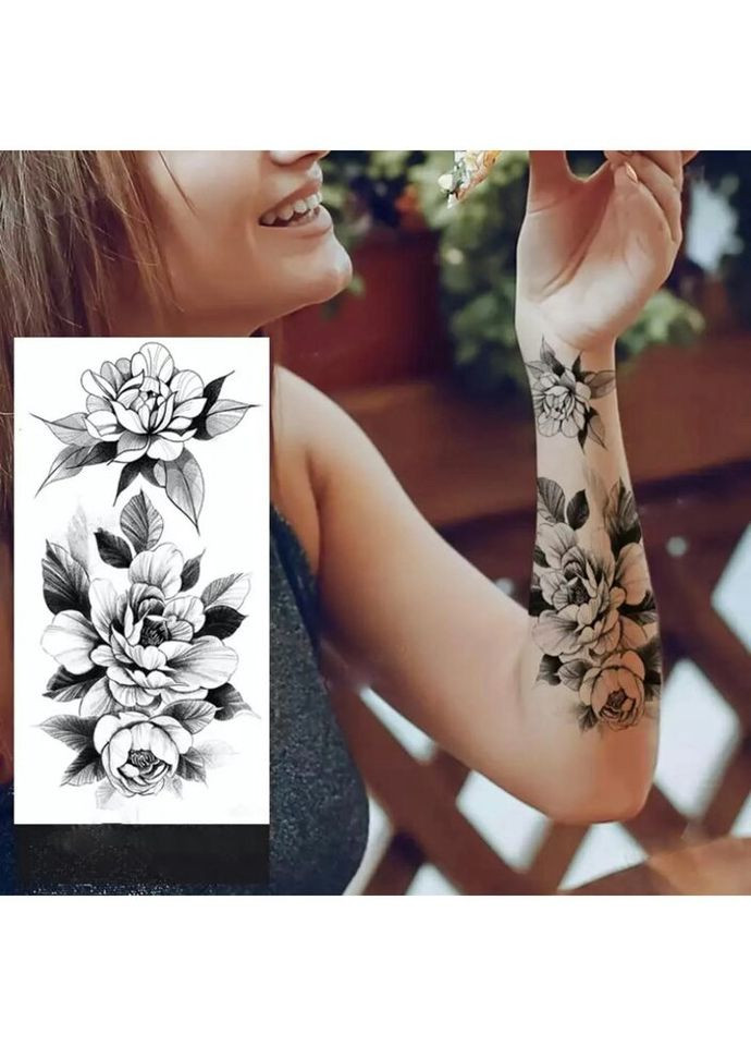 Временное тату водостойкое 3D большое Три цветка FF-099 17.5х8.5 см No Brand (269368760)