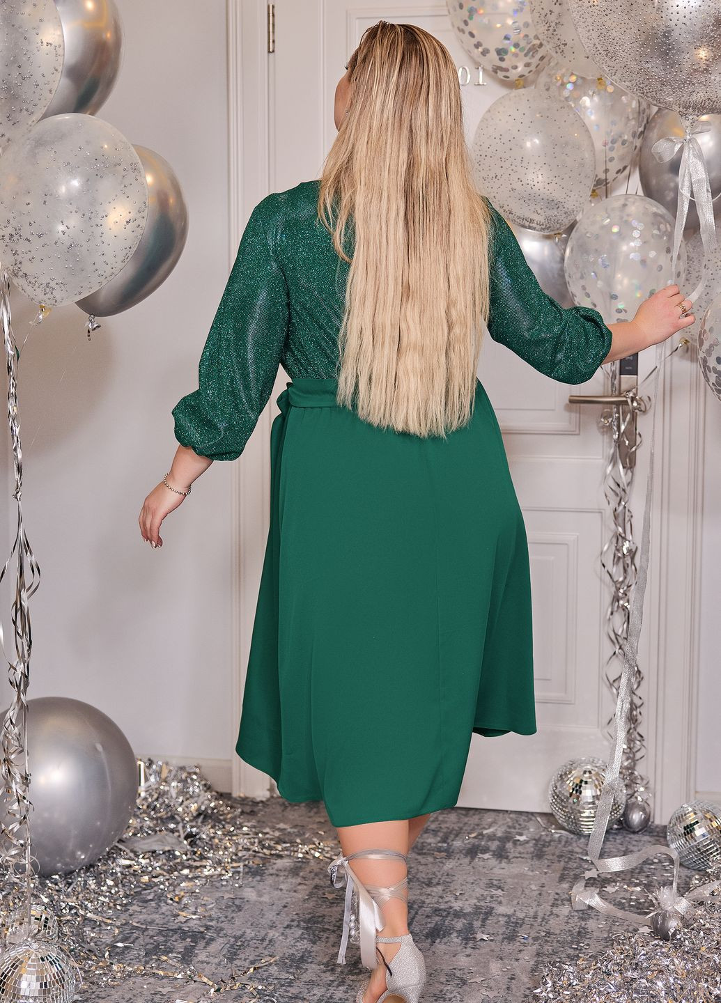 Зелена святковий святкова сукня з поясом а-силует No Brand однотонна