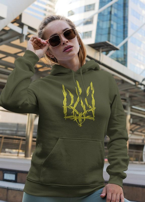 Толстовка трёхнитка женская с гербом хаки XS Mishe 220000004 (269459541)