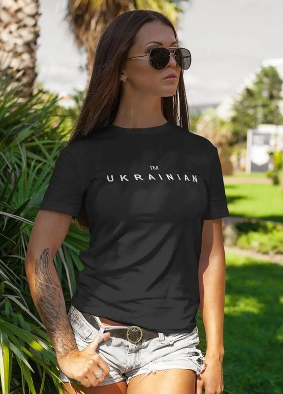 Чорна літня футболка жіноча патріотична im ukrainian xs з коротким рукавом Mishe 20000003181