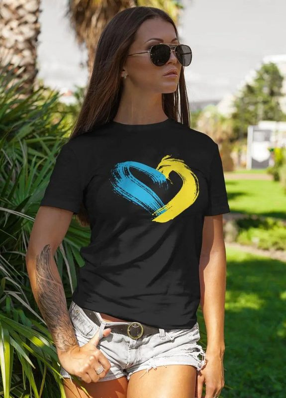 Черная летняя футболка женская с украинской символикой xs с коротким рукавом Mishe 20000003221