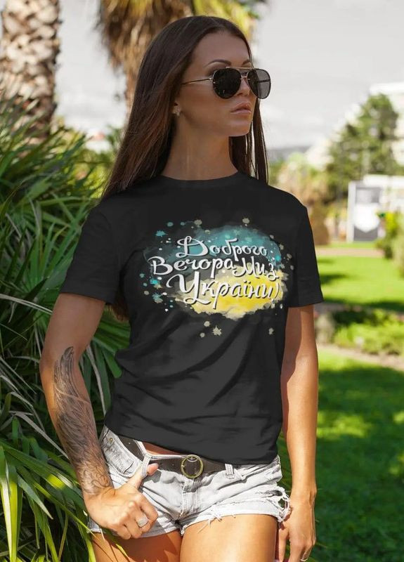 Чорна літня футболка жіноча оригінальна з патріотичним написом xs з коротким рукавом Mishe 20000003171