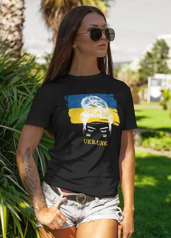 Чорна літня жіноча футболка з українською символікою xs з коротким рукавом Mishe 20000003211