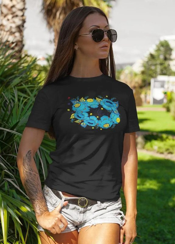 Чорна літня жіноча футболка стильна патріотична xs з коротким рукавом Mishe 20000003231