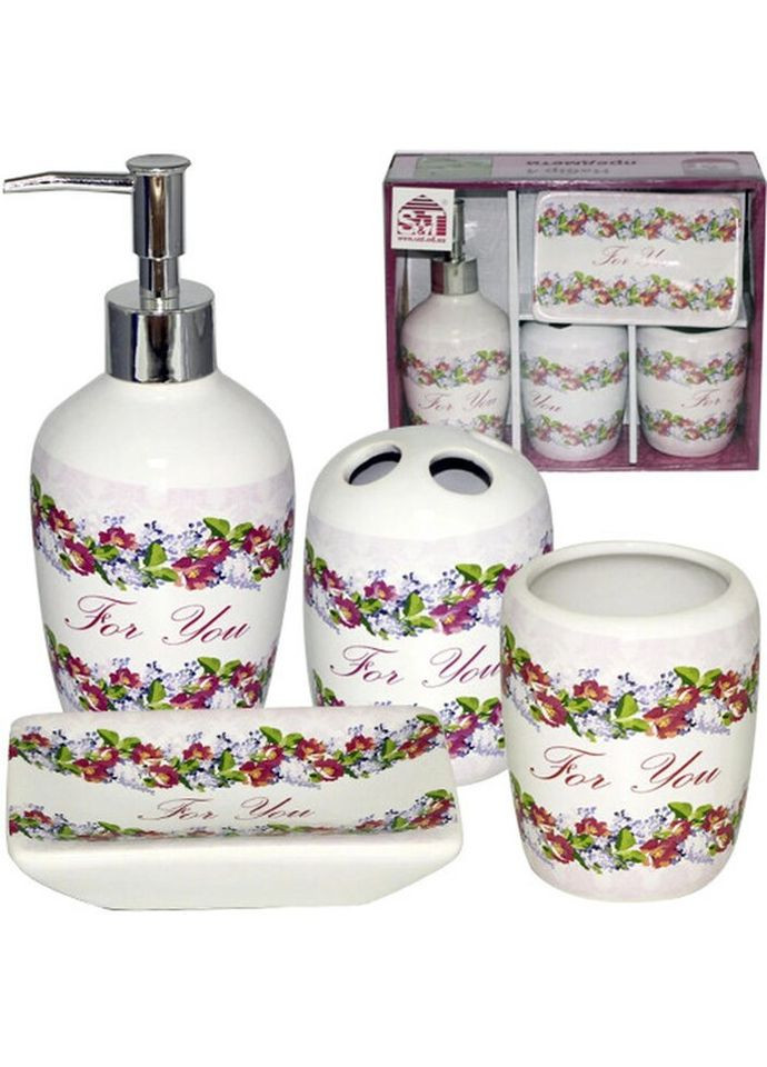 Набор аксессуаров для ванной комнаты 4 предмета Цветочный вальс 888-06-005 SNT (269456662)