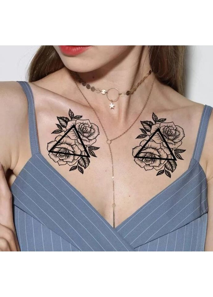 Тимчасовий тату водостійкий 3D великий Квіти в трикутнику BK-021 18х8.5 см No Brand (269456097)