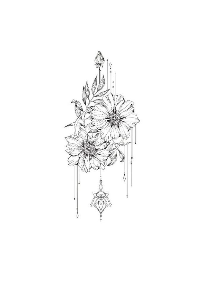 Тимчасове тату водостійке 3D велике Квіти 3 HD-17 18х8 см No Brand (269455844)