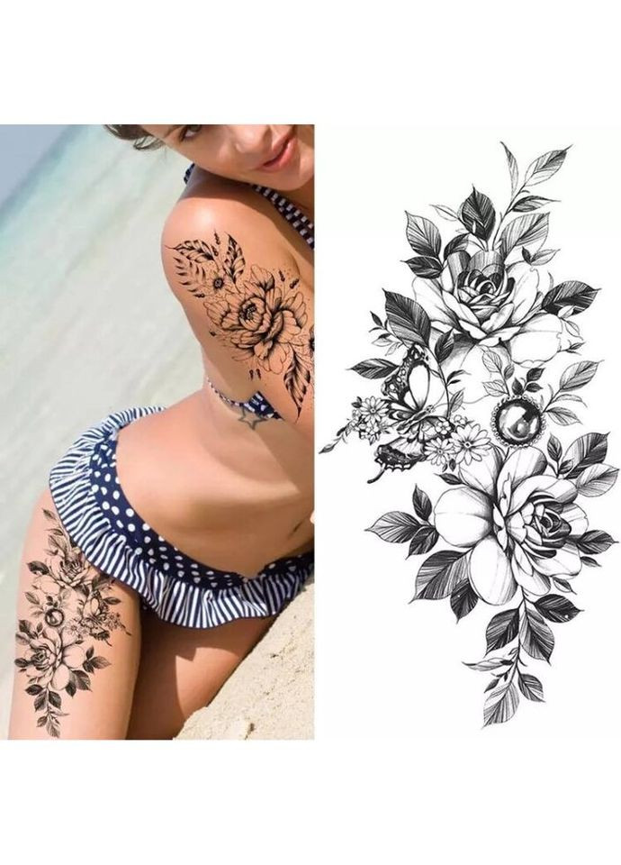 Тимчасовий тату водостійкий 3D великий Квіти великі BK-075 17.5х9 см No Brand (269455846)