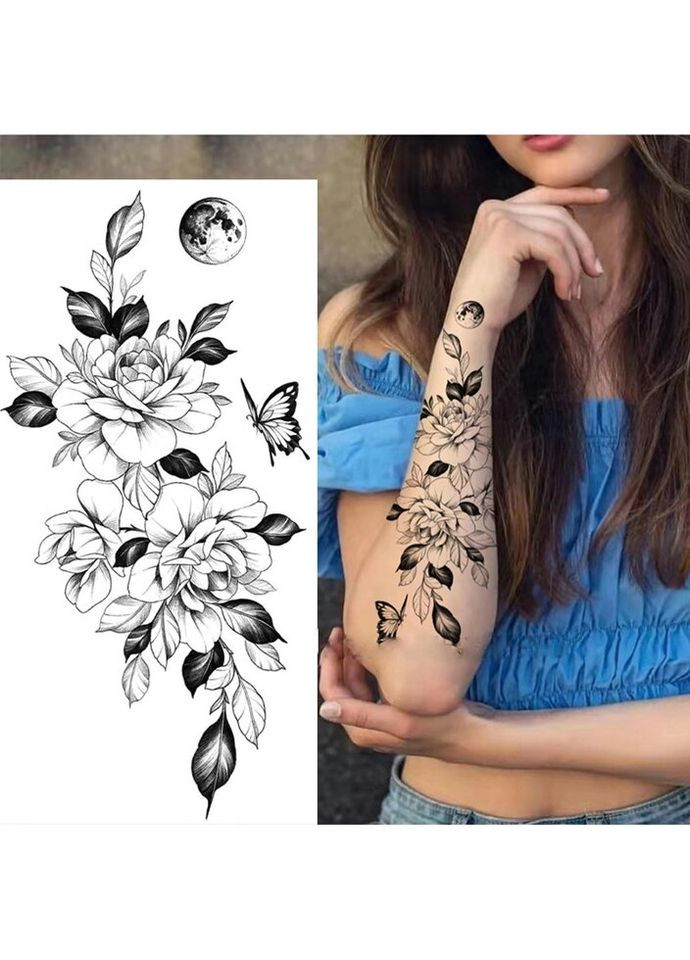 Тимчасове тату водостійке 3D велике Квіти та метелик BK-012 18х9 см No Brand (269454821)