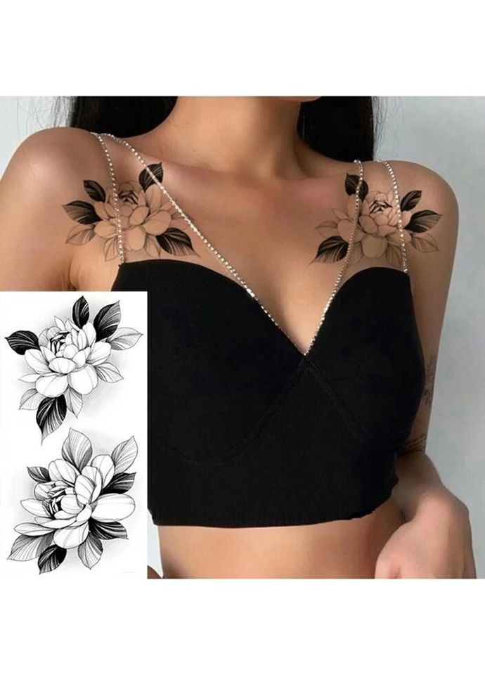 Тимчасовий тату водостійкий 3D великий Дві квітки з листям BK-005 17.5х9 см No Brand (269454832)