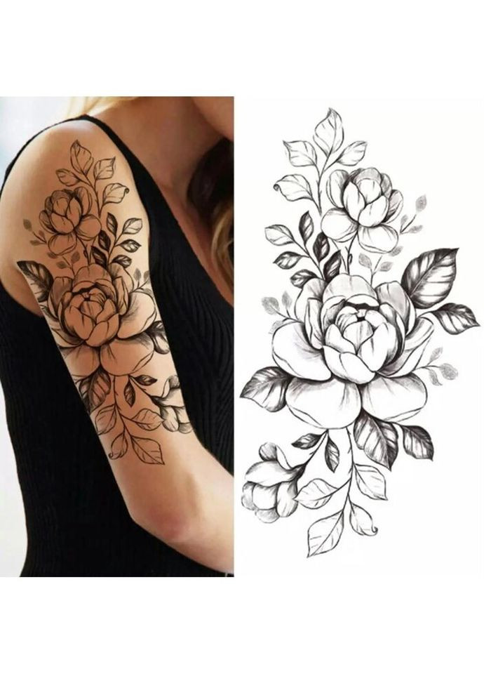 Временное тату водостойкое 3D большое Три цветка XQB-339 19,5х9 см No Brand (269455996)