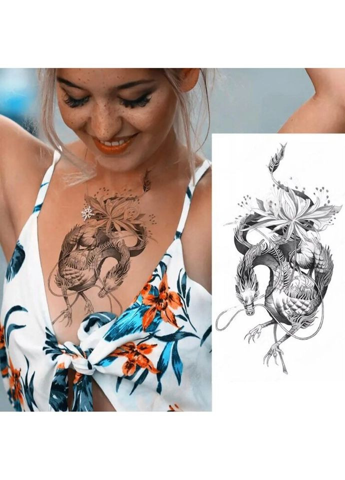 Временное тату водостойкое 3D большое Дракон XQB-353 19,5х10 см No Brand (269455952)