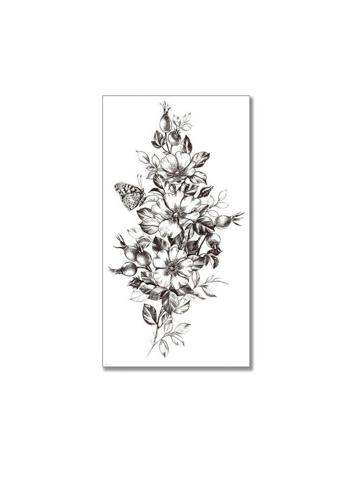 Тимчасове тату водостійке 3D велике Квіти та метелик XQB-360 19,5х9,5 см No Brand (269454827)