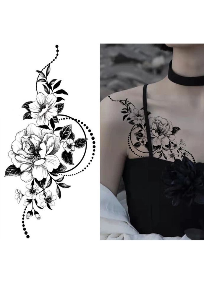 Тимчасове тату водостійке 3D велике Квіти красиві BK-054 18х8.5 см No Brand (269455941)