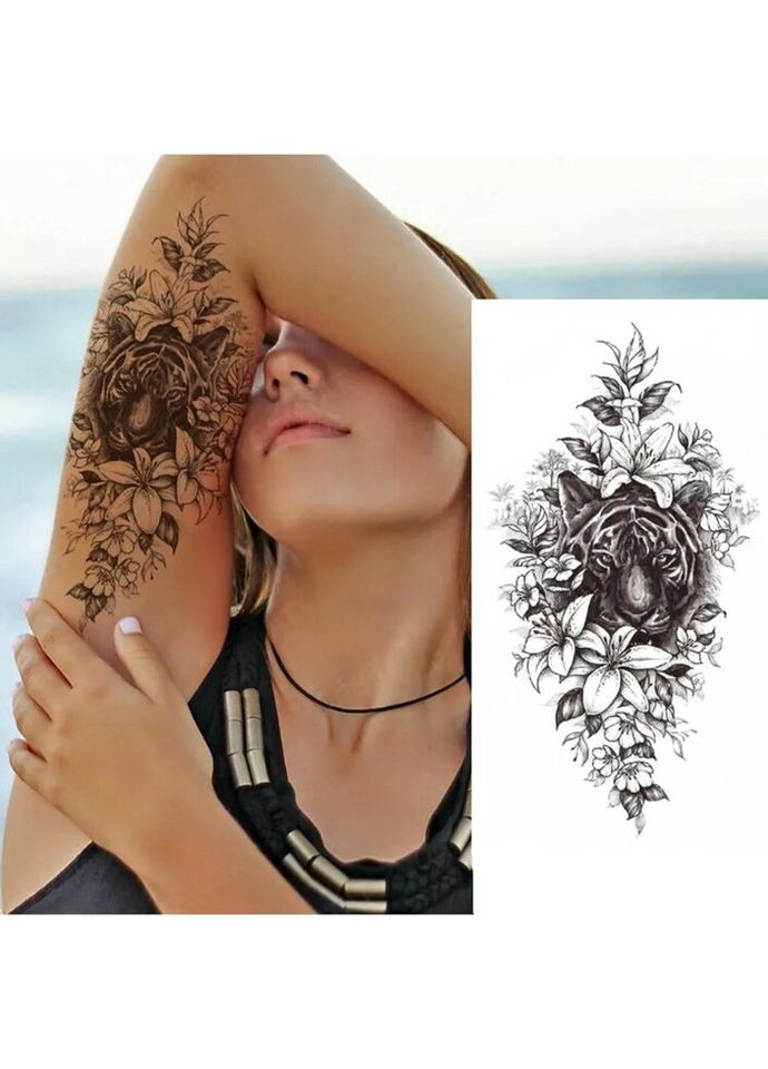 Тимчасовий тату водостійкий 3D великий Тигр XQB-357 19,5х10 см No Brand (269455843)