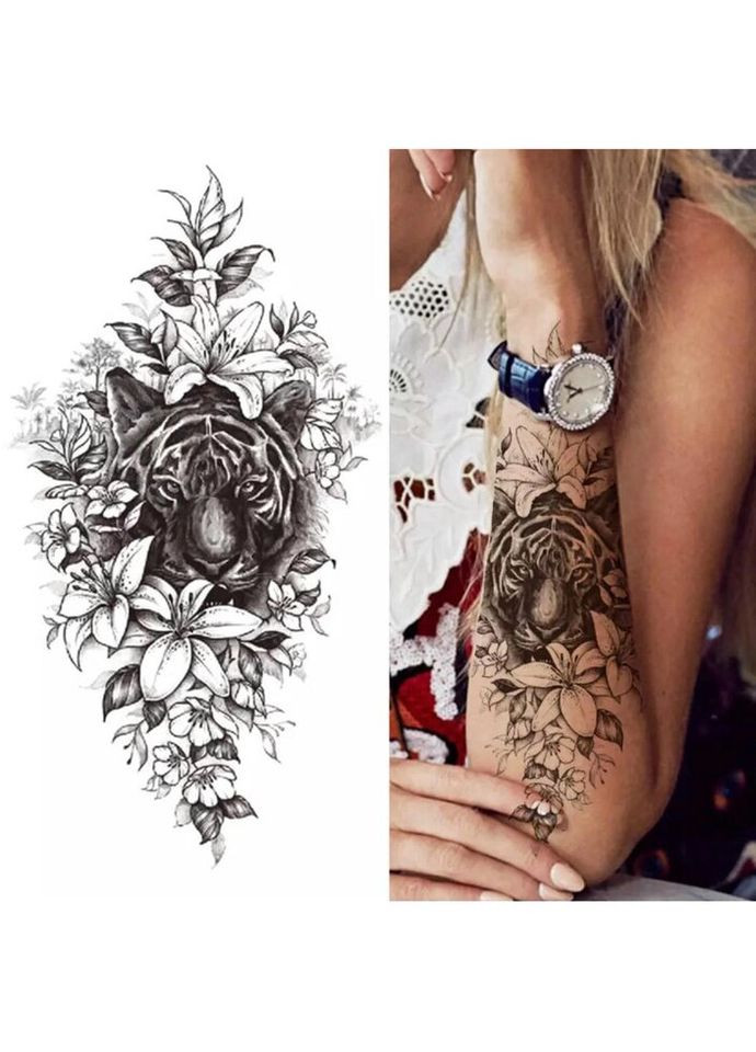 Тимчасовий тату водостійкий 3D великий Тигр XQB-357 19,5х10 см No Brand (269455843)