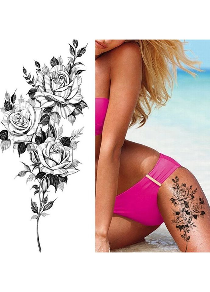 Тимчасовий тату водостійкий 3D великий Троянди BK-026 18х9 см No Brand (269456098)