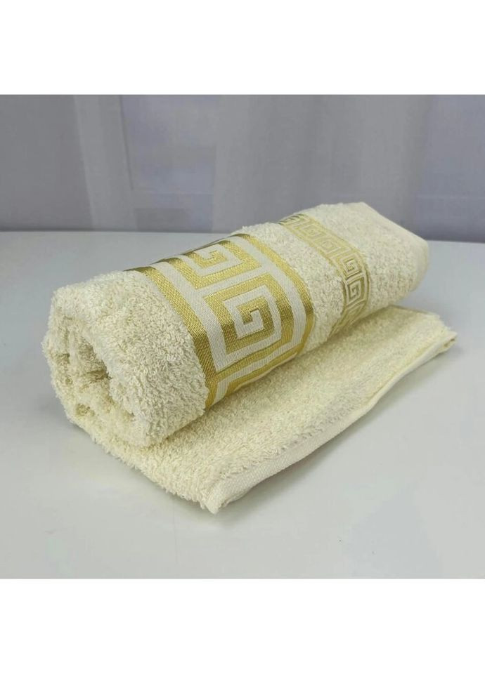 Полотенце для лица махровое Vip Cotton Grek Турция 6388 молочное 50х90 см Febo комбинированный