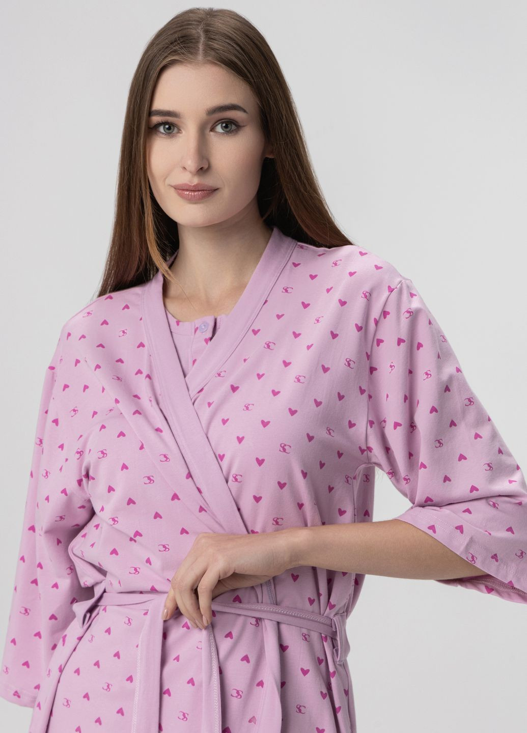 Рожевий демісезонний халат + сорочка SEYKOTEKS