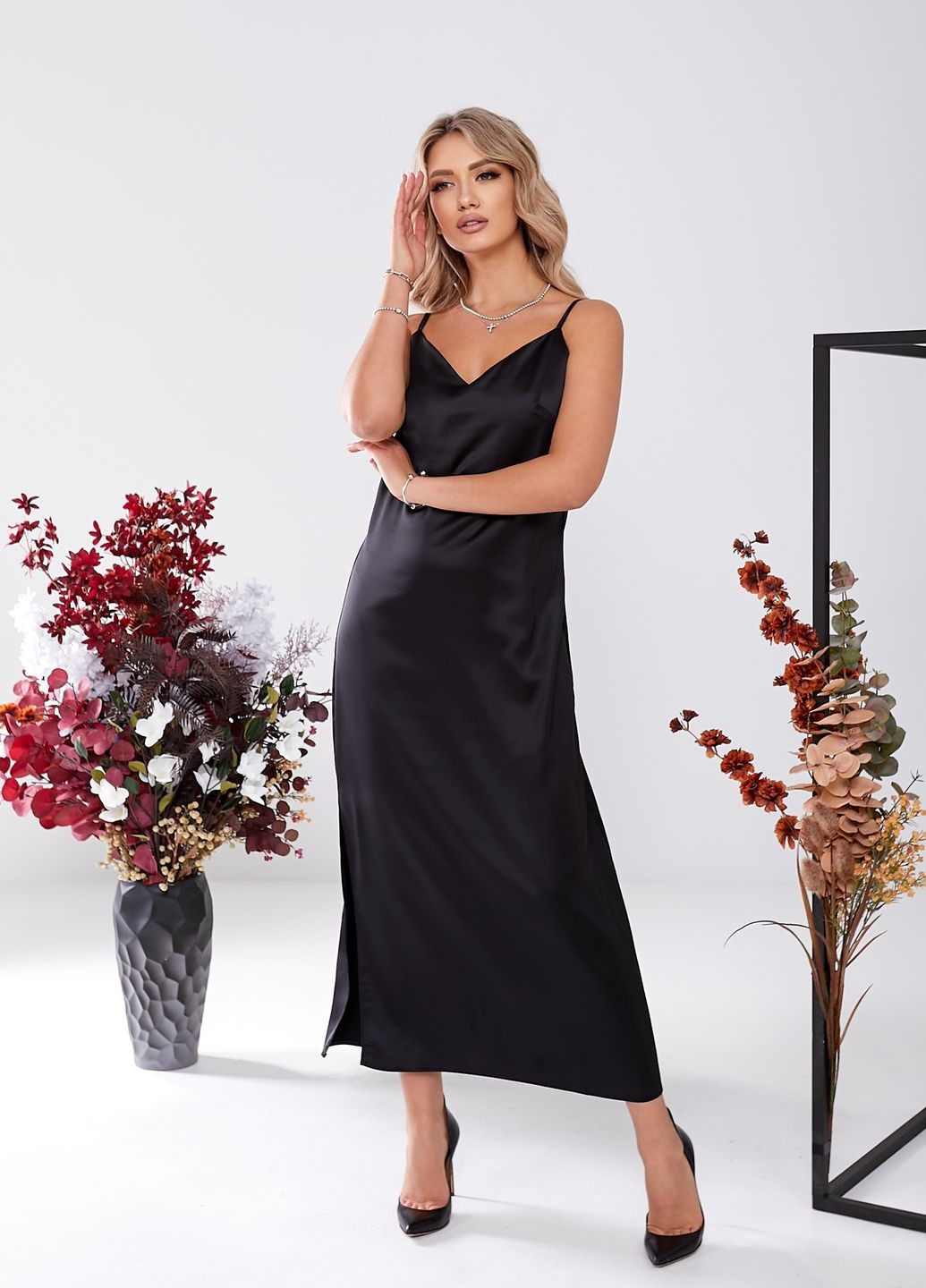 Чорна вечірня жіночна сукня в стилі sleep-dress сукня-комбінація No Brand однотонна