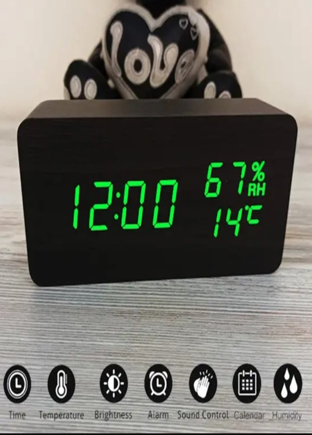 Електронний LED годинник з зеленим підсвічуванням з гігрометром і термометром -862S VST (269696694)