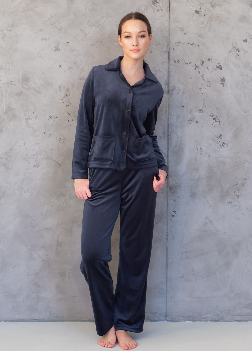 Серая зимняя пижама велюровая с рубашкой kant рубашка + брюки SWAM