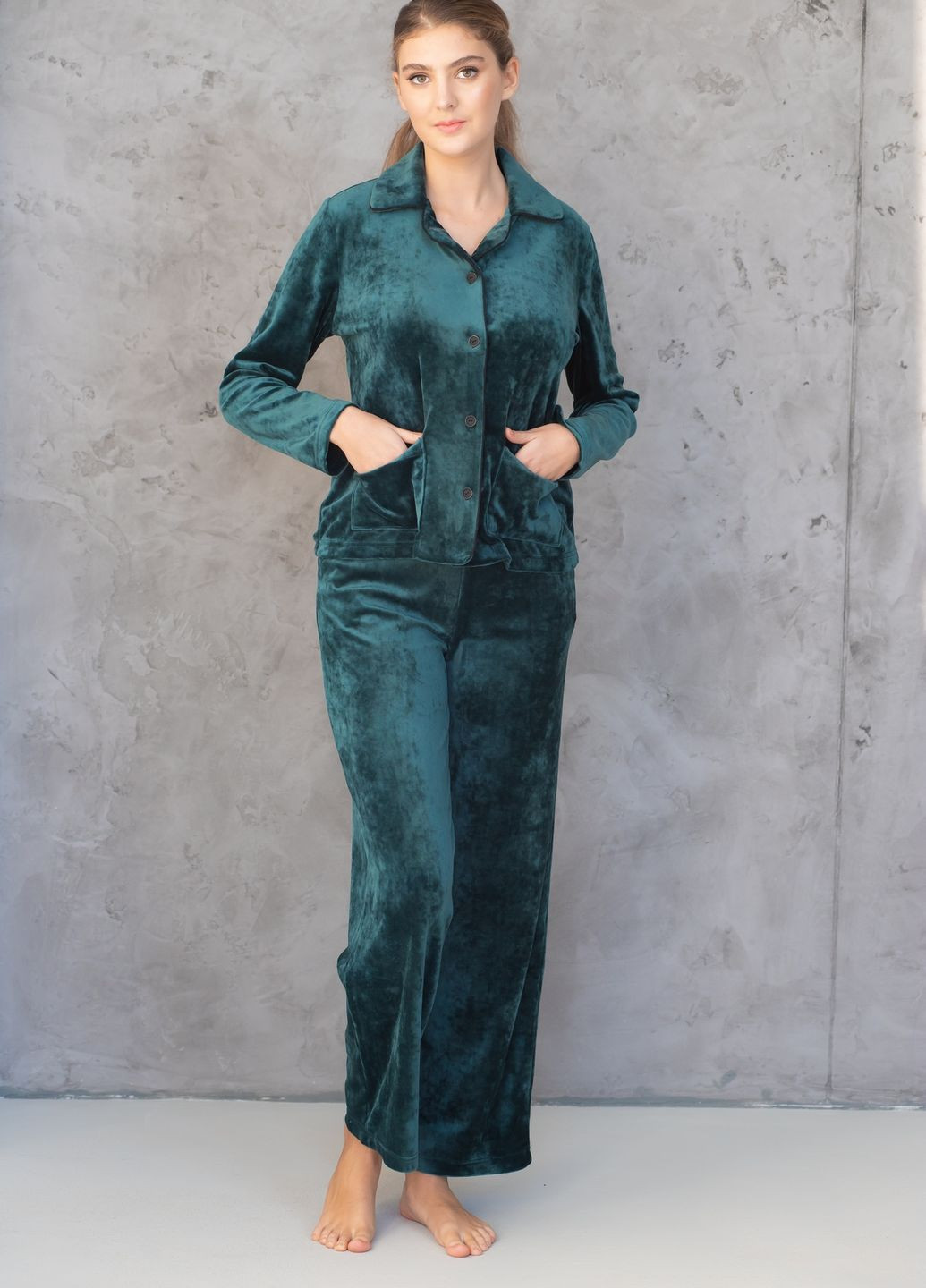 Зелена зимня піжама велюрова з сорочкою kant сорочка + брюки SWAM