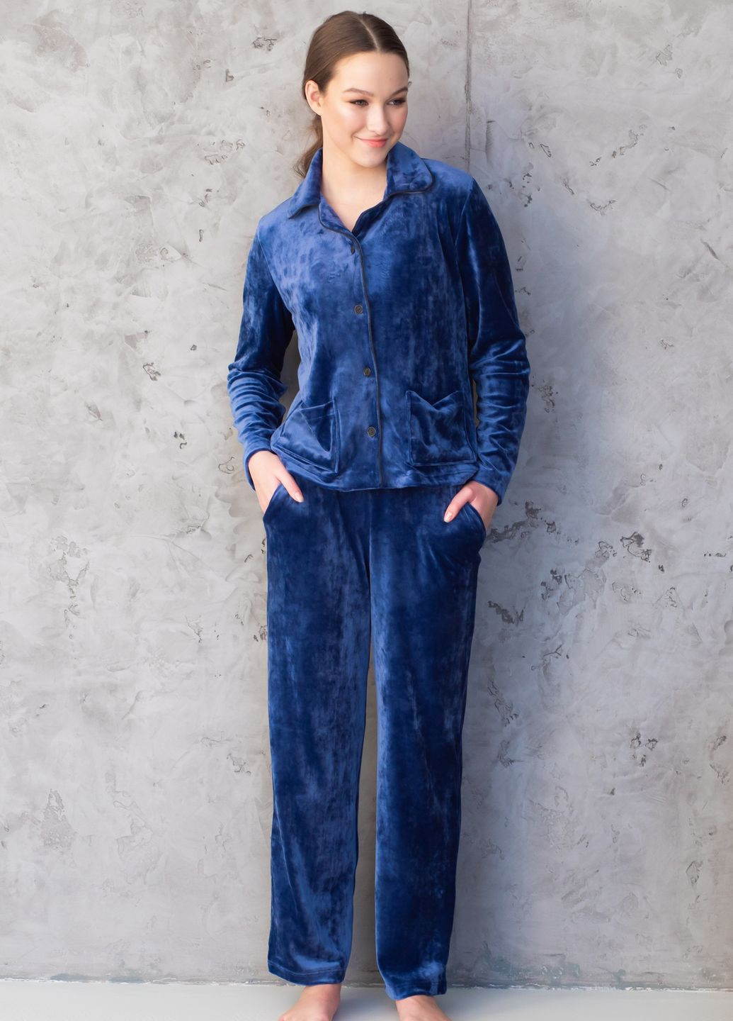 Синя зимня піжама велюрова з сорочкою kant рубашка + брюки SWAM