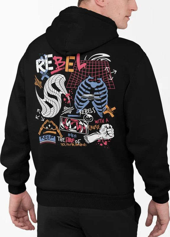 Худи стильный мужской трёхнитка Rebel черный S Mishe 1220015 (269695755)