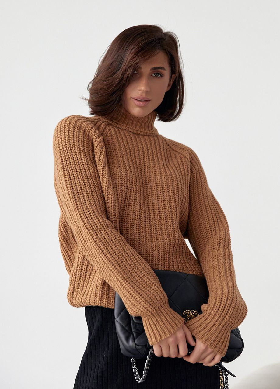 Коричневий зимовий жіночий светр із рукавами-регланами Lurex