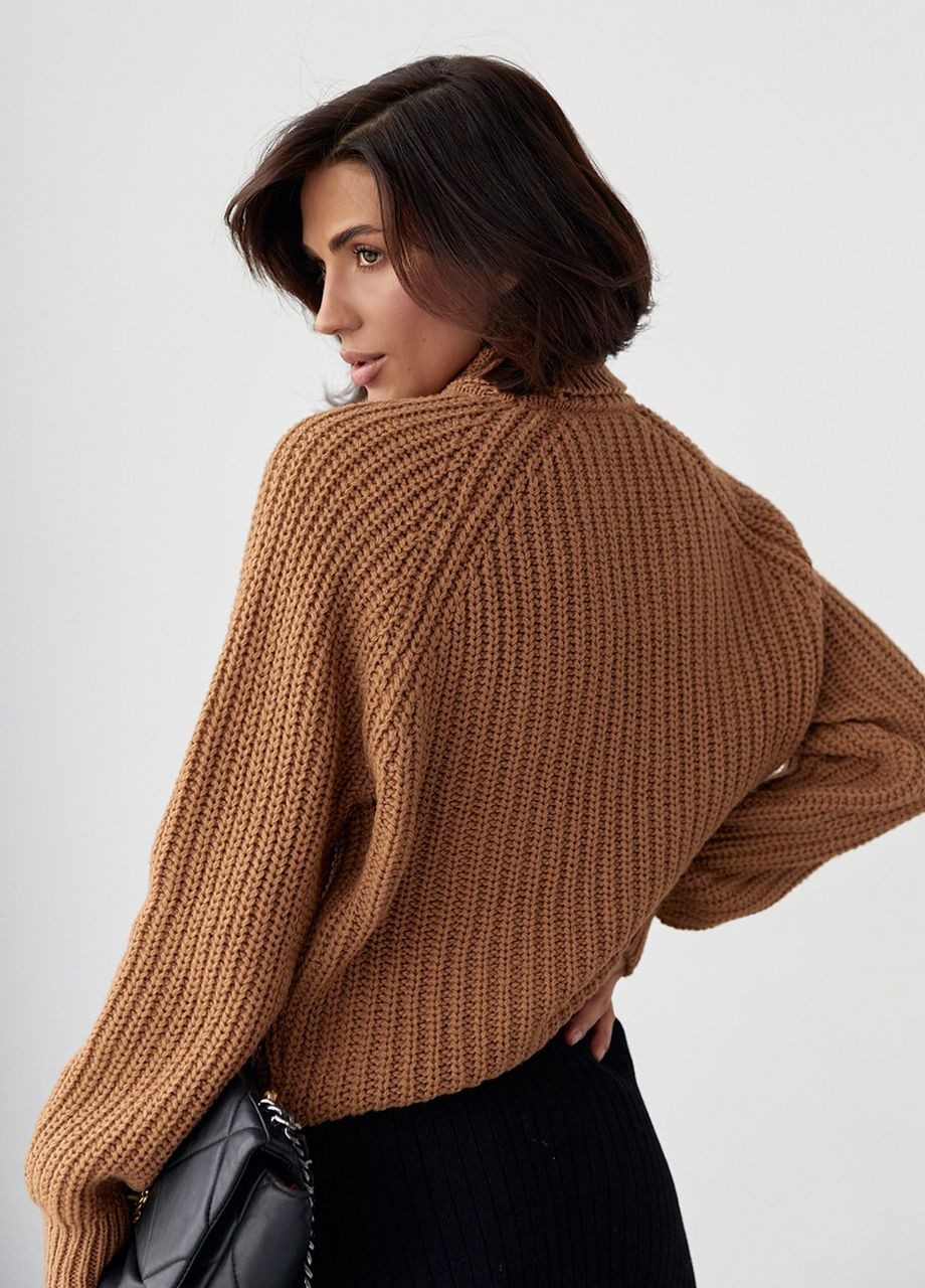 Коричневый зимний женский свитер с рукавами-регланами Lurex