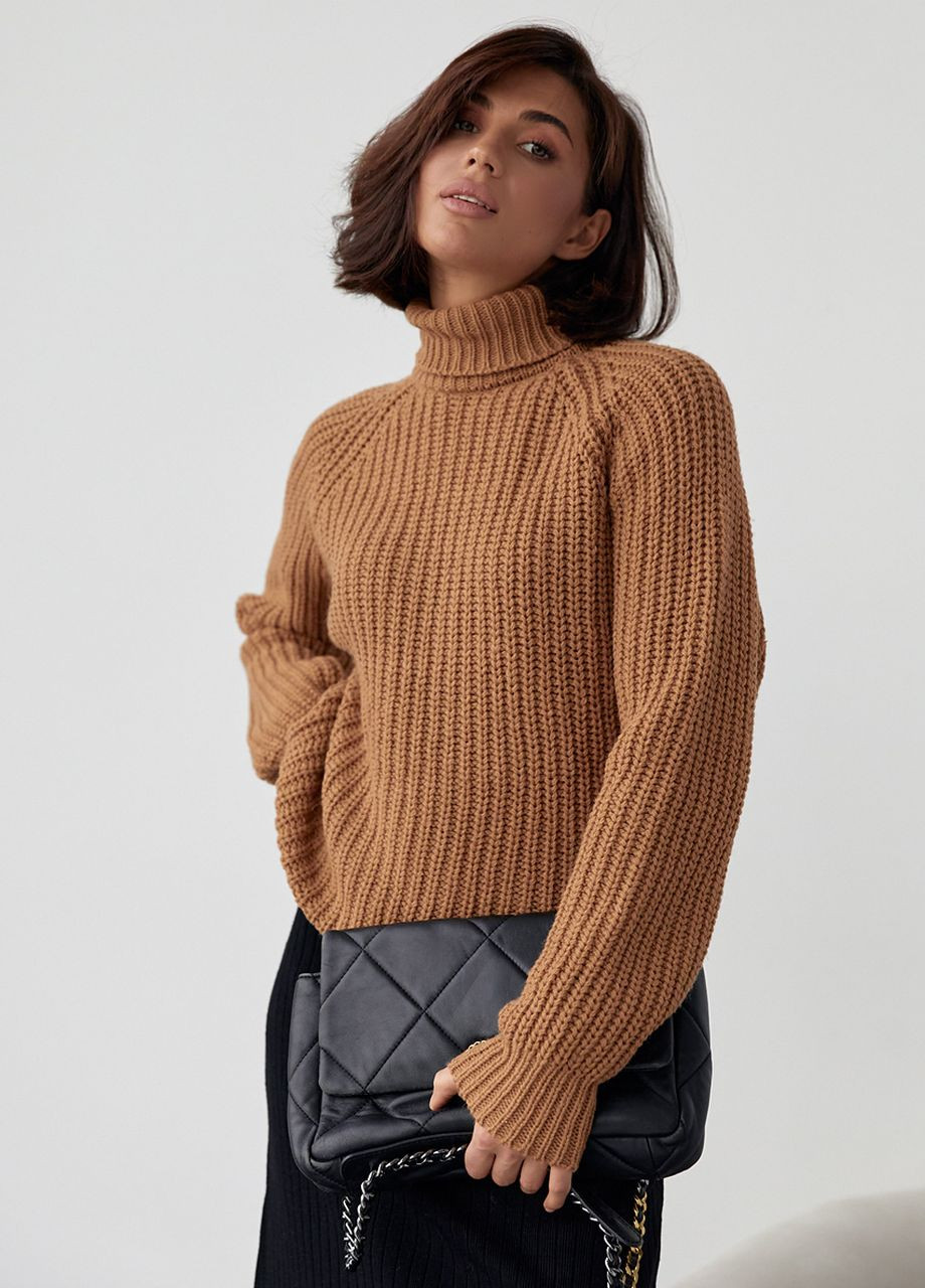 Коричневий зимовий жіночий светр із рукавами-регланами Lurex